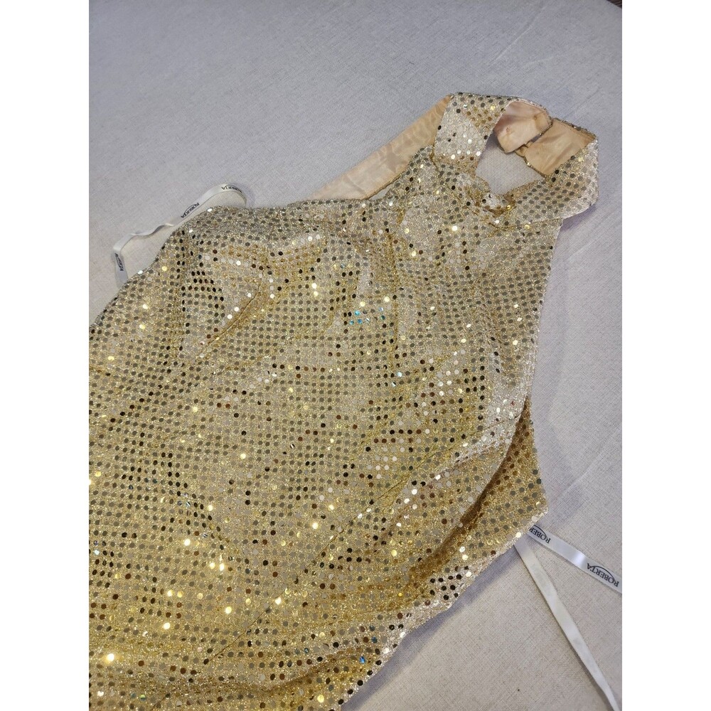 Roberta Gold Sequin Sheath Long Sleeveless Lined Dress Size 6 #005
